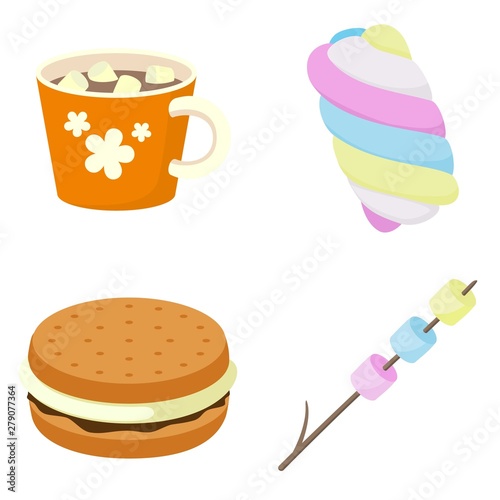 Marshmallow icons set. Flat set of marshmallow vector icons for web design