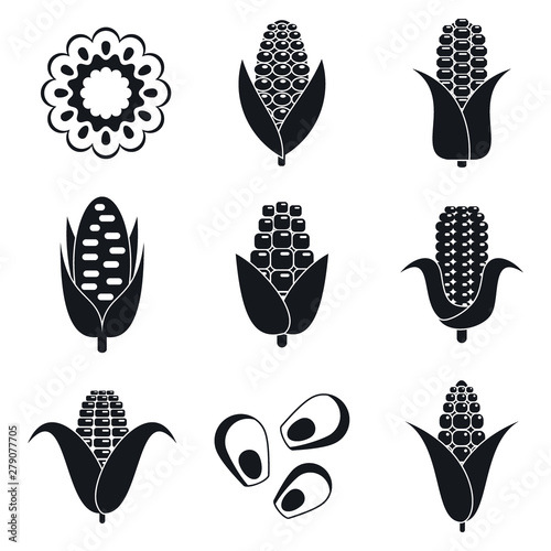 Farm corn icons set. Simple set of farm corn vector icons for web design on white background