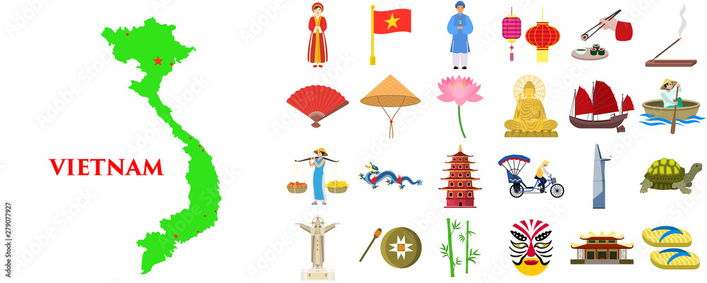 Vietnam icons set. Flat set of vietnam vector icons for web design - obrazy, fototapety, plakaty 