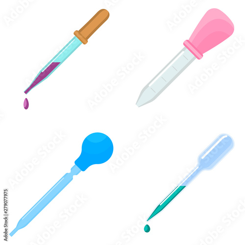 Pipette icons set. Flat set of pipette vector icons for web design