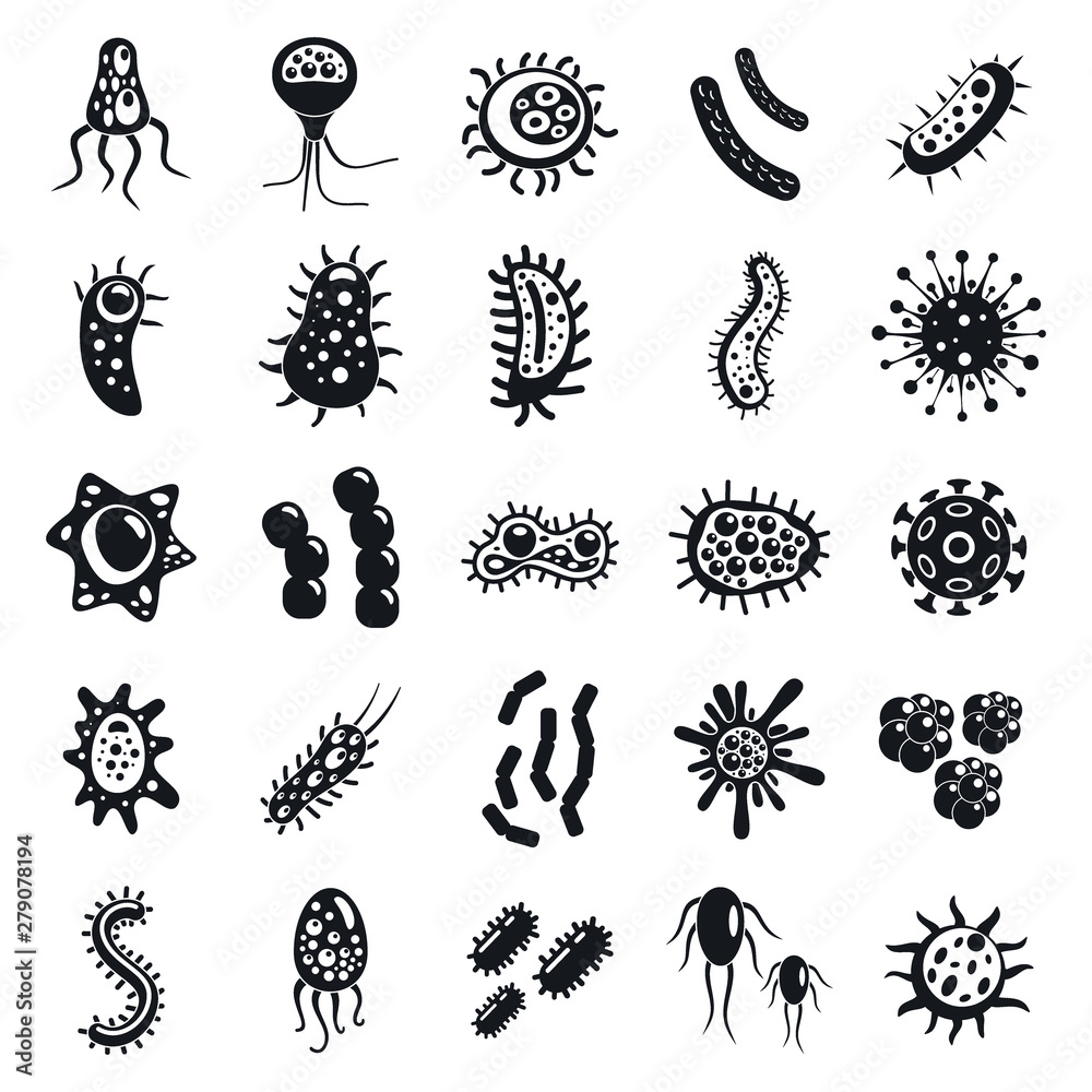 Bacteria virus icons set. Simple set of bacteria virus vector icons for web design on white background Bacteria virus icons set. Simple set of bacteria virus vector icons for web design on white background
