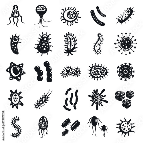 Bacteria virus icons set. Simple set of bacteria virus vector icons for web design on white background