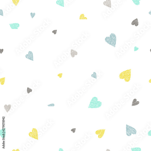 Seamless heart pattern. Repetitive hand draw of pastel colors.