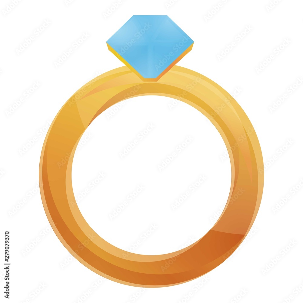 Gold diamond ring icon. Cartoon of gold diamond ring vector icon for web design isolated on white background Gold diamond ring icon. Cartoon of gold diamond ring vector icon for web design isolated on white background