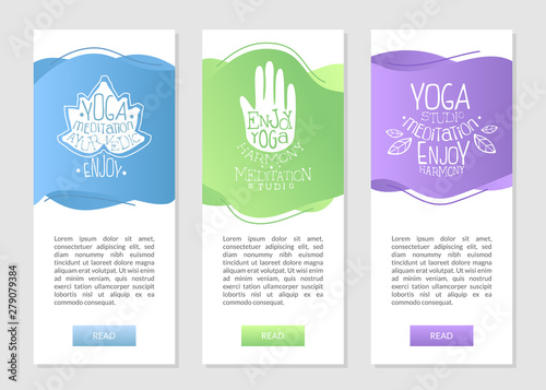 Yoga Studio Meditation, Ayurvedic Business Cards Set with Ethnic Symbols and Place for Text Vector Illustration