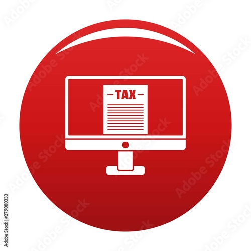 Tax by computer icon. Simple illustration of tax by computer vector icon for any design red