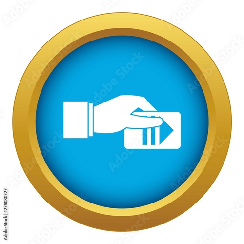 Hand with parking ticket icon blue vector isolated on white background for any design
