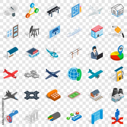 Jet icons set. Isometric style of 36 jet vector icons for web for any design