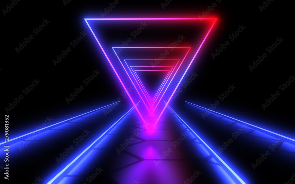 3D abstract tunnel with neon lights. 3d illustration 3D abstract tunnel with neon lights. 3d illustration