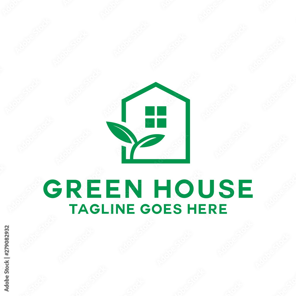 Green House Logo Design Vector with concept of home and leaf icon for real estate, property, residence and mortgage. Green House logo Symbol Vector Design Green House Logo Design Vector with concept of home and leaf icon for real estate, property, residence and mortgage. Green House logo Symbol Vector Design