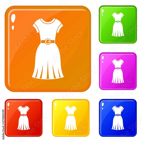 Dress icons set collection vector 6 color isolated on white background