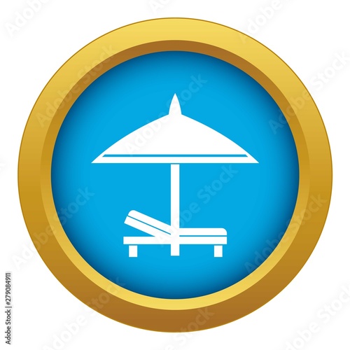 Bench and umbrella icon blue vector isolated on white background for any design