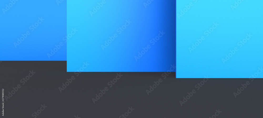 Naklejka premium Empty blue color studio wall room background, product display with copy space for display of content design. Classic style, studio mock-up. 3D illustration