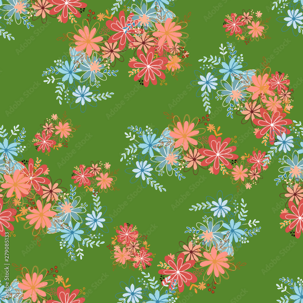 Seamless pattern clear shaped flowers mixed bouguet. Simple flowers in bouguets Seamless pattern clear shaped flowers mixed bouguet. Simple flowers in bouguets