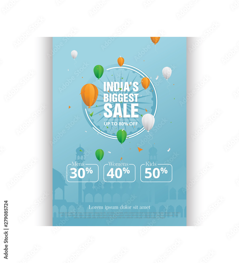 Naklejka premium 15th August Indian Independence Day Big Sale Offer A4 Poster Background Template