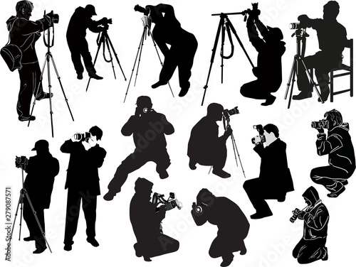 illustration with fourteen photographers on white