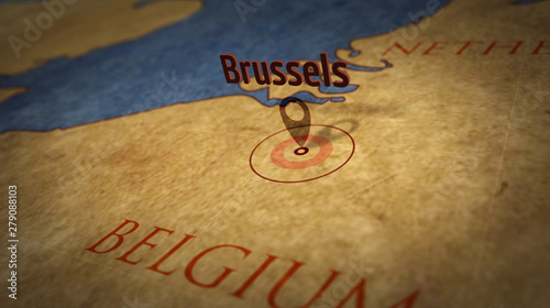 Brussels on retro sepia map