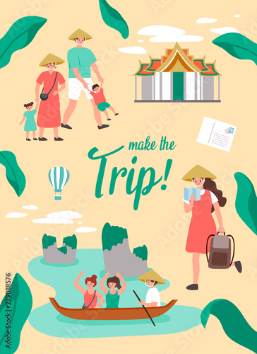Make the trip. Summer Holiday vector Illustration, template poster.