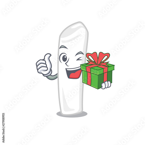 With gift chalk in the a cartoon box