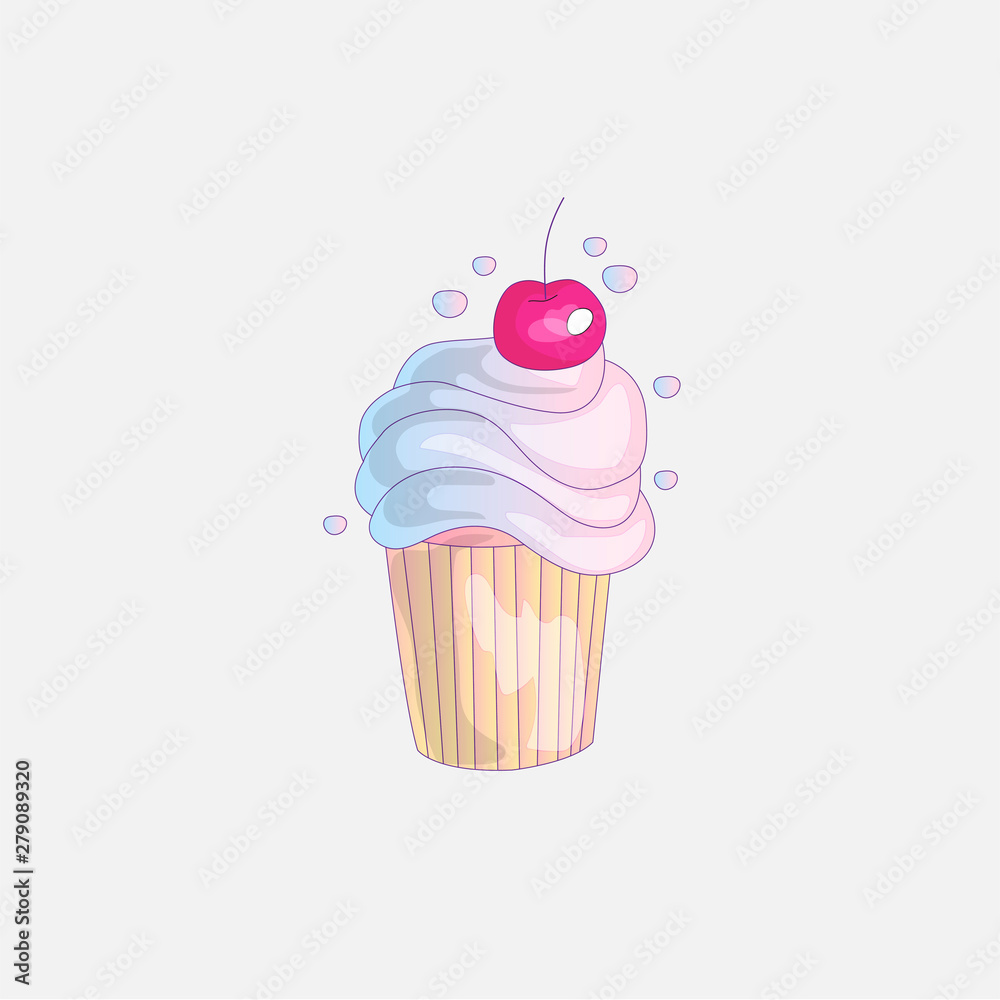 Cute cartoon little princess cupcake illustration with cherry. Cream pink,  cherry cake for little princess. Cute cupcake icon isolated. Cartoon cupcake  with cherry Stock Vector | Adobe Stock