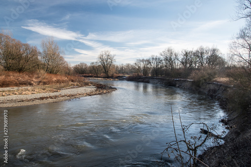 Odra river meander on Graniczne meandry Odry protected area on polish-czech borders near Bohumin and Chalupki photo