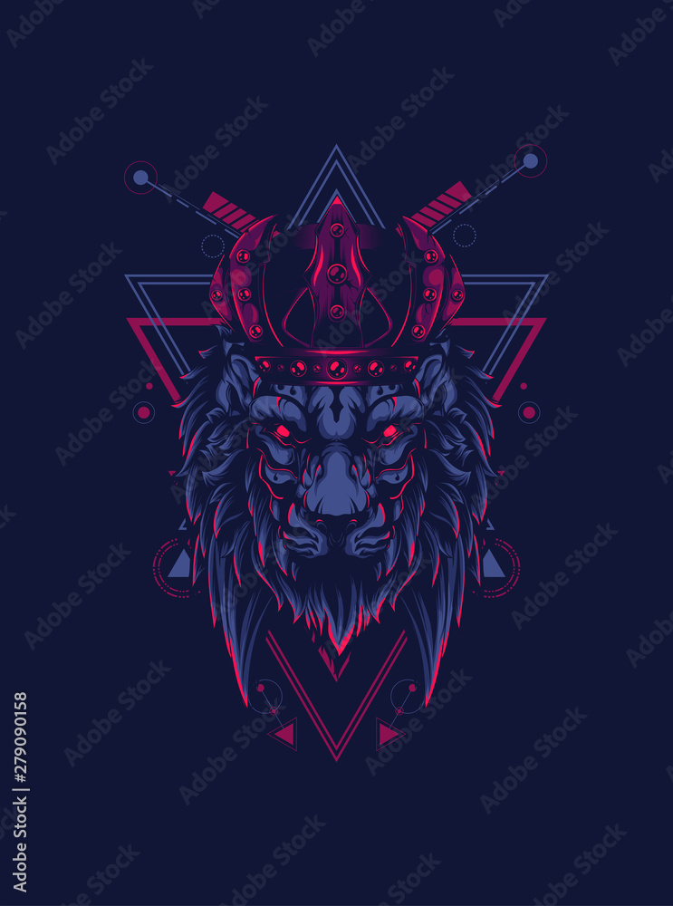 king of lion with dark crown and sacred geometry pattern as the background king of lion with dark crown and sacred geometry pattern as the background