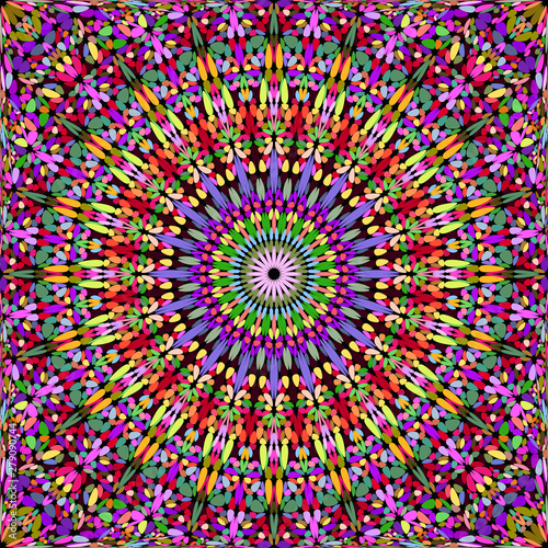 Colorful seamless abstract gravel kaleidoscope mandala pattern background - tribal vector design