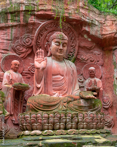 The Cliff Stone Carvings of The Emei Mountain, China, on the Sagamuni Buddha photo