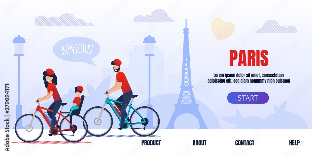 Fototapeta Bicycle Trip around Paris Advertising Landing Page