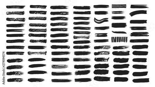 Big collection of line hand drawn trace brush strokes black paint texture set vector illustration isolated on white background. Calligraphy brushes high detail abstract elements. photo
