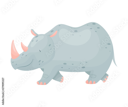 Gray rhino is coming. Vector illustration on white background.