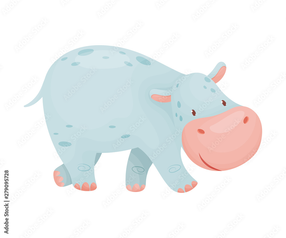 Fototapeta premium Cute cartoon hippo. Vector illustration on white background.
