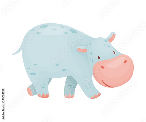 Cute cartoon hippo. Vector illustration on white background.