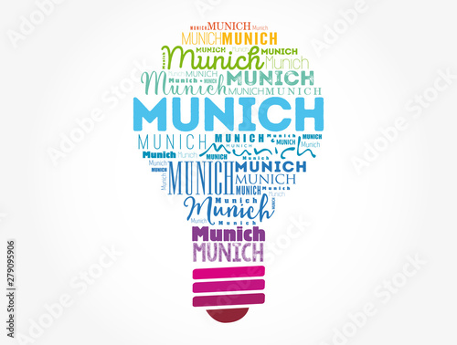Munich light bulb word cloud, travel concept background