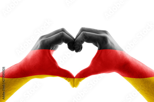 Two hands in the form of heart with German flag isolated on white background 