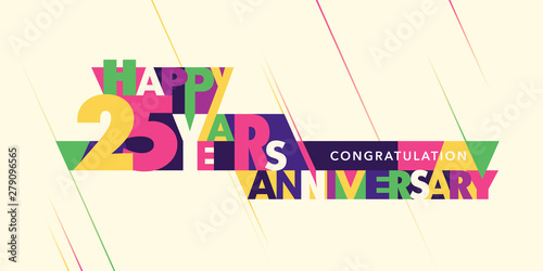 25 years anniversary vector logo, icon. Template banner with modern composition of letters