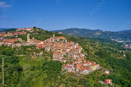 Wallpaper Mural Aerial photography with drone. The ancient Italian town of Bolano Spezia is located on the mountain. Torontodigital.ca