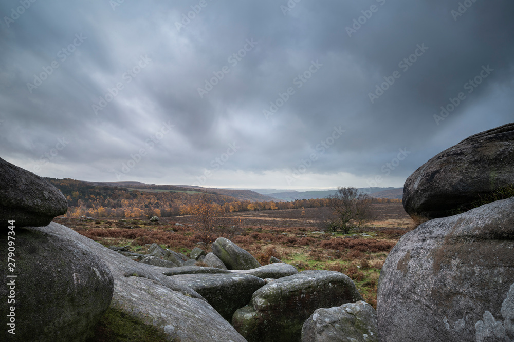 Scenic landscape view from Owler Tor in Peak District in Enlgand during Autumn Fall Scenic landscape view from Owler Tor in Peak District in Enlgand during Autumn Fall