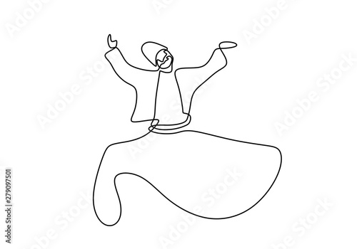 Whirling dervish continuous one line drawing minimalist design on white background vector illustration minimalism style.