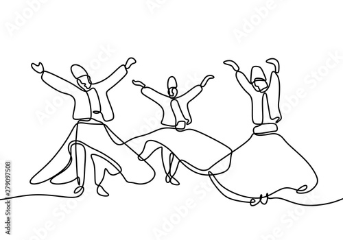 Whirling dervish continuous one line drawing minimalist design on white background vector illustration minimalism style.