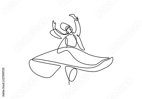 Whirling dervish continuous one line drawing minimalist design on white background vector illustration minimalism style.