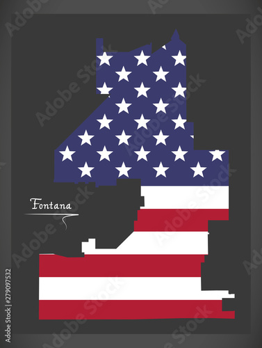 Fontana California City map with American national flag illustration