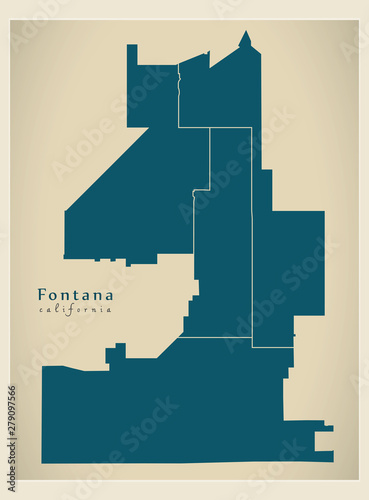 Modern City Map - Fontana California city of the USA with districts