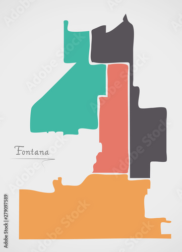Fontana California Map with districts and modern round shapes