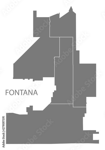 Fontana California city map with districts grey illustration silhouette shape