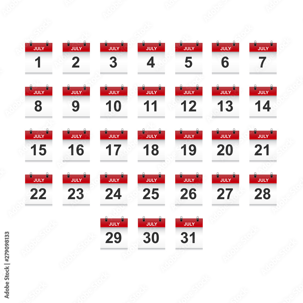 July calendar 1-31 illustration vector art