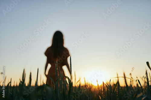 silhouette of woman in wheat field