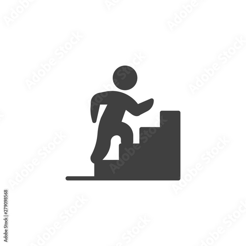 Upstairs vector icon. Man on stairs filled flat sign for mobile concept and web design. Career ladder glyph icon. Symbol, logo illustration. Vector graphics