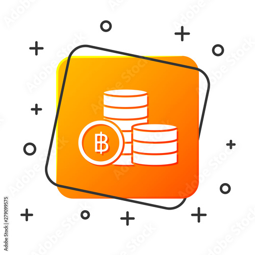 White Cryptocurrency coin Bitcoin icon isolated on white background. Blockchain technology, bitcoin, digital money market, cryptocoin wallet. Orange square button. Vector Illustration