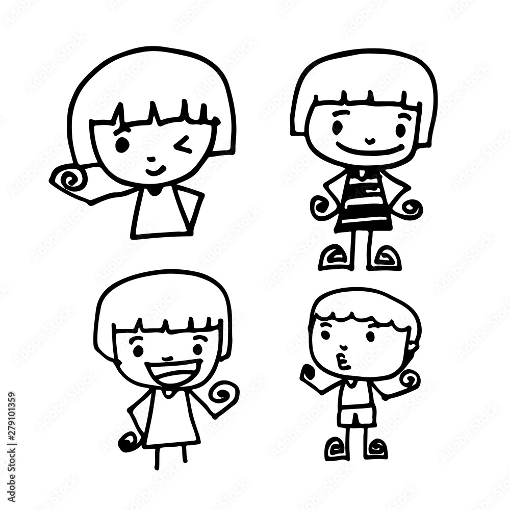 Cute cartoon people man and woman . drawing by Jaidee Family Style Cute cartoon people man and woman . drawing by Jaidee Family Style